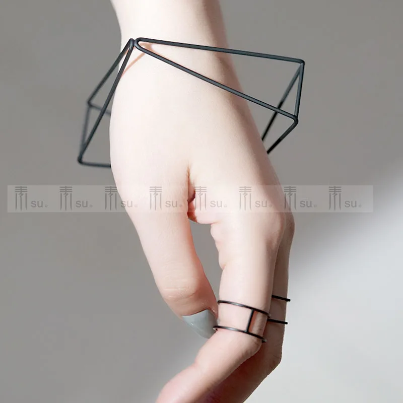 Bangle bracelet Brief Style Minimalist Black Plated Copper Hollow Out Triangle Square Bangle Cuff Statement Bracelets & Bangles Bijoux