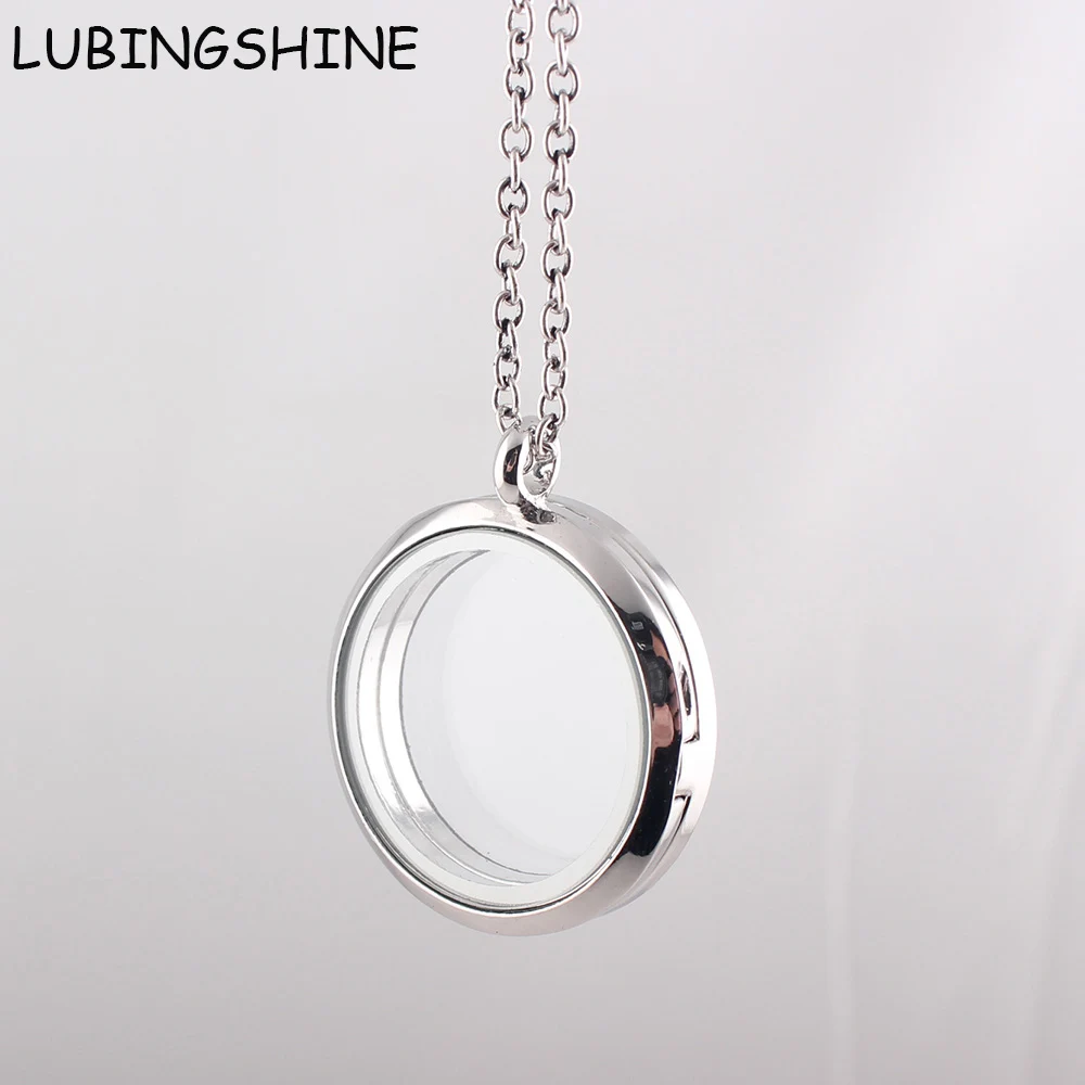 30mm Round Floating Lockets Necklaces Free Chain Live Memory