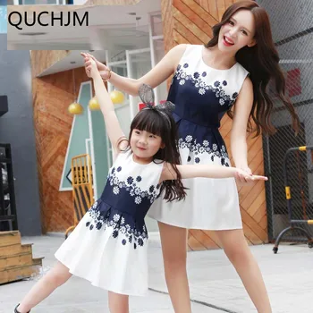 

Family matching 2019 new outfit mother and daughter girl sleeveless round collar clothes cute princess dress lady dress
