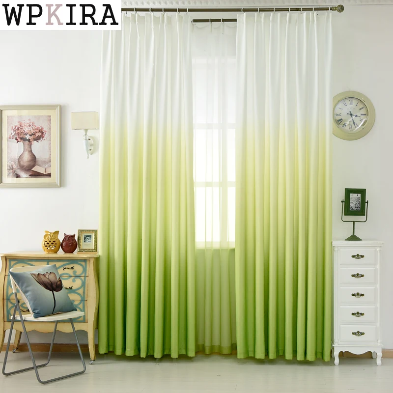 

Luxury Grey Curtains For The Living Room Green Gradient Semi-blackout Cloth Drapes For the Bedroom Blue Tulle Cortinas 185&30