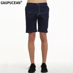 Натуральная Gaupucean 100% хлопок человек Повседневное Чино Короткие штаны Летние бежевые Темно-синие гульфик на молнии модные джинсовые Для