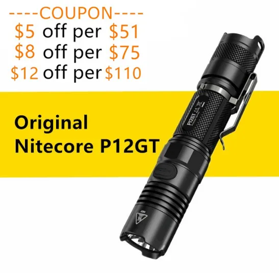 

Original Tatical NITECORE P12GT Flashlight 18650 battery 7 modes XP-L HI V3 LED 1000 lumens 320m beam distance