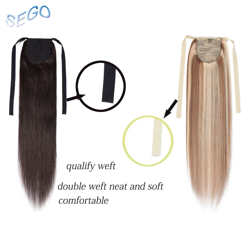 SEGO 20 дюйм(ов) чистый и фортепиано зажимы для волос-в пряди человеческих волос для наращивания конский хвост Натуральные Прямые волосы 100% не