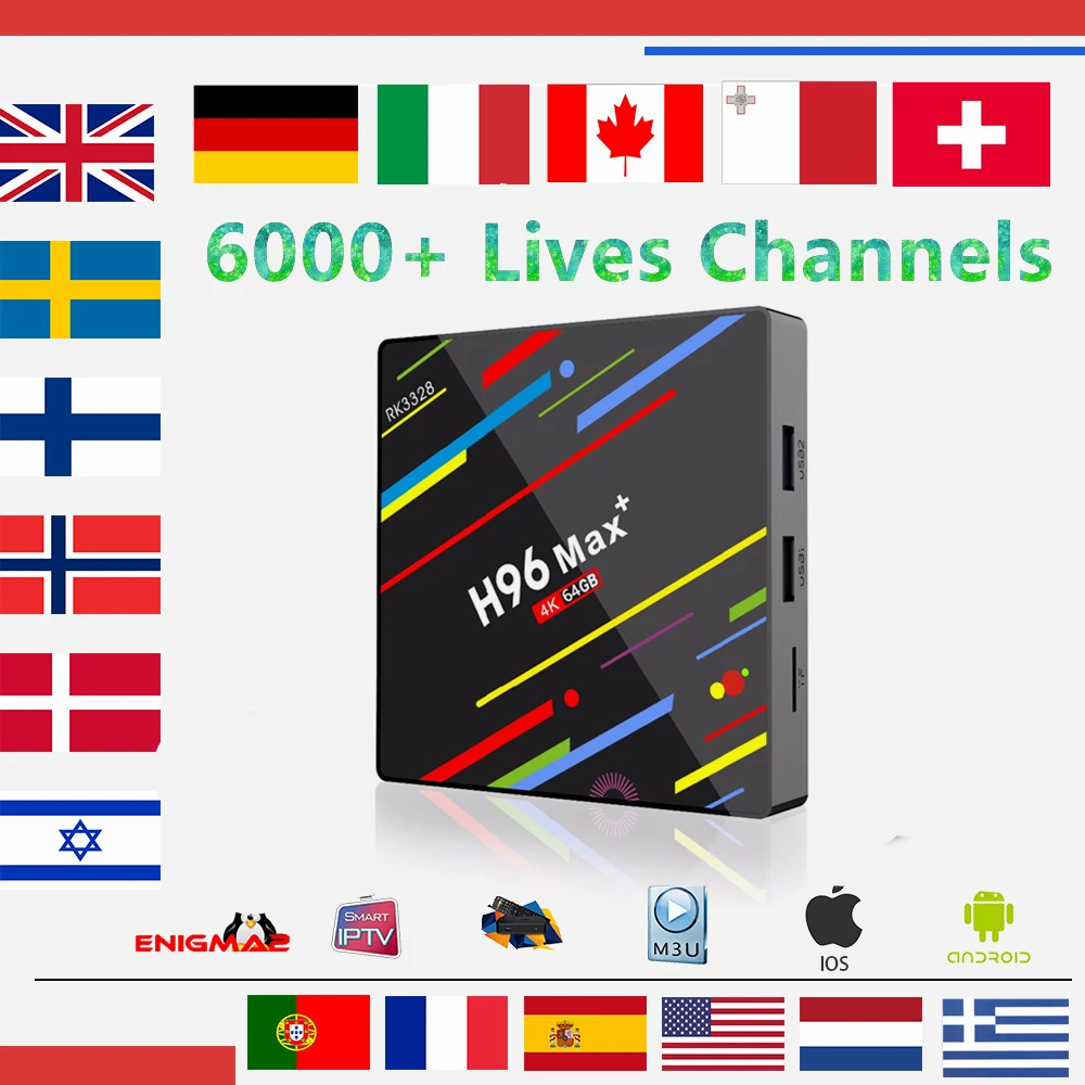 

IPTV Box H96 Max Android TV Box 8.1 4GB/32G With1 year Europe iptv subscription French Spain Italy Dutch livetv for smart tv box