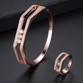 

Luxury Full Micro Cubic Zirconia Geometry Hollow Bracelet Bangle Ring Sets Dress Jewelry Sets
