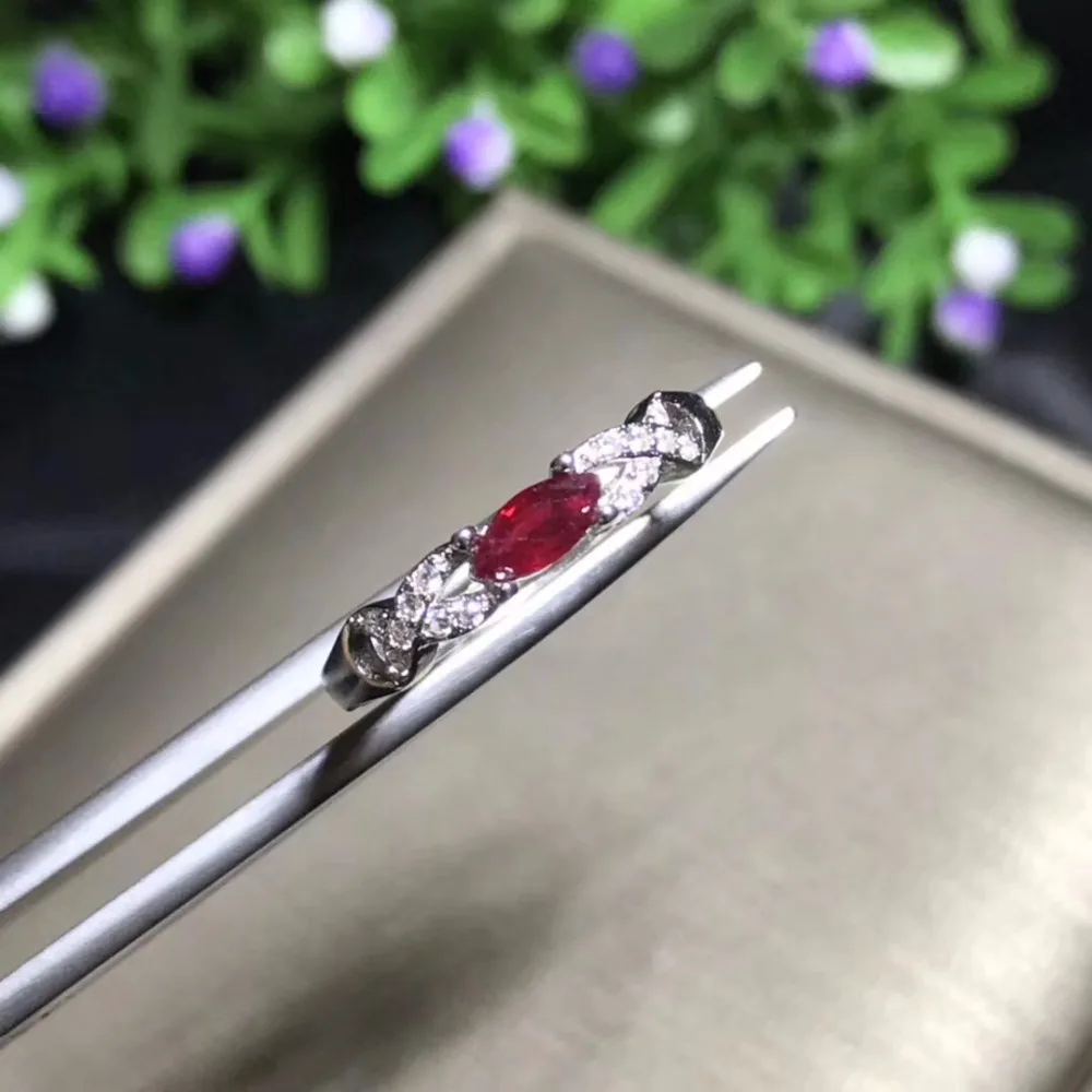 Natural ruby ring, 925 sterling silver, simple and exquisite style
