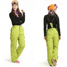 Женские штаны для сноуборда, женские-30 градусов, зимние штаны с лямками, брюки для девочек, зимние уличные водонепроницаемые дышащие лыжные штаны