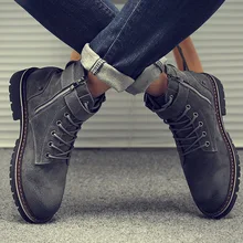 Мужские ботинки из натуральной кожи; модные весенние ботинки на шнурках с высоким берцем; Мужская Высококачественная крутая Стильная мужская обувь; цвет черный, коричневый; на молнии