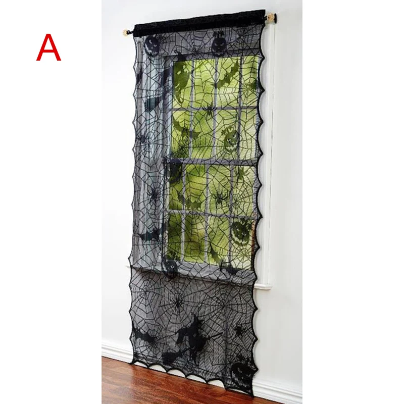 Halloween Decoration Window Curtain Black Lace Witch Spider  Pumpkin