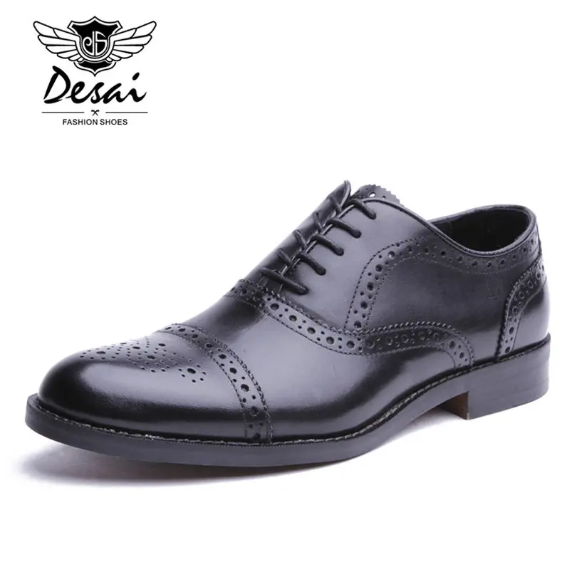 Desai De Style Britannique Hommes up Bullock Black Véritable Oxford En Cuir Robe Appartements Sculpté Dentelle D'affaires Richelieu Marque Chaussures brown 7gyb6fYv
