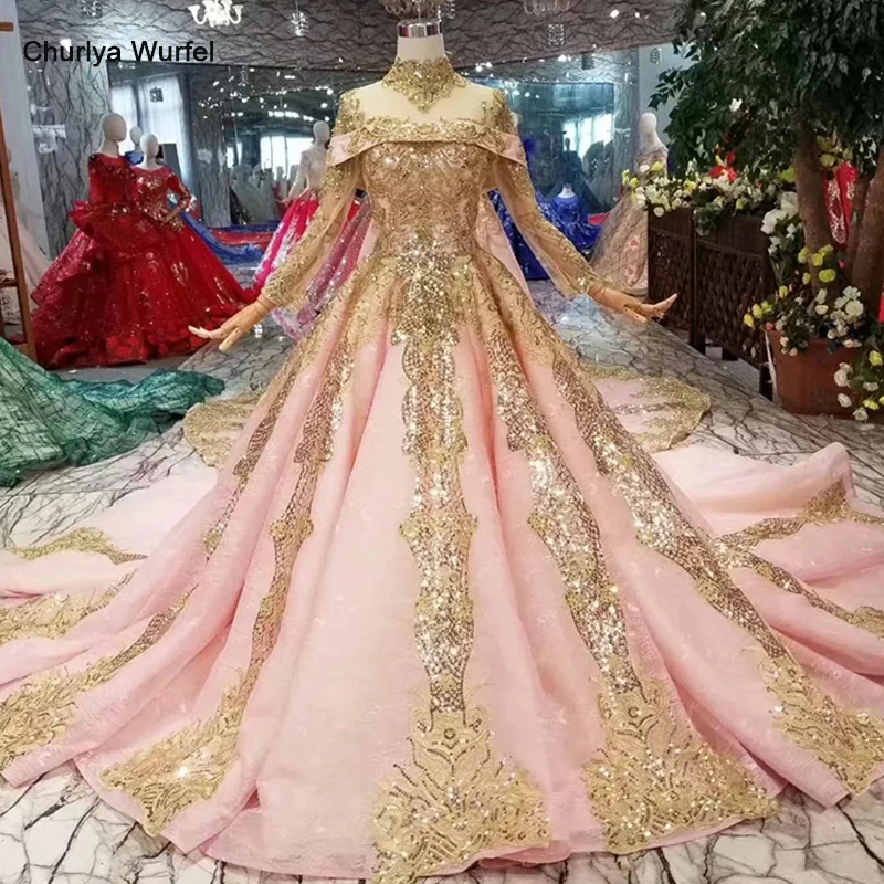 

LS11253 new fashion evening dresses with detachable train high neck long sleeves party dress long muslim ladies dresses gelinlk