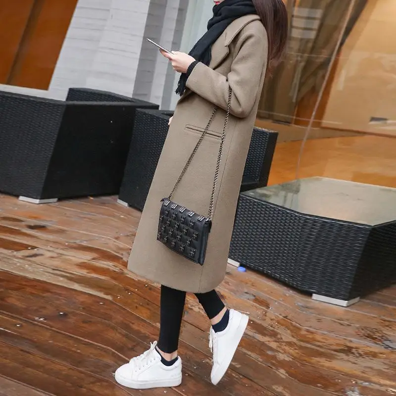 

Women Solid Color Long Sleeve Turn Down Collar Thick Warm Soft Long Straight Winter Coat YL4769