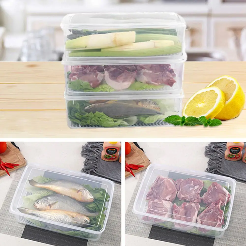 Пластиковые ящики для хранения, коробка для хранения холодильника, контейнеры для хранения продуктов с крышкой для хранения фруктов, овощей, мяса, рыбы, кухонный инструмент
