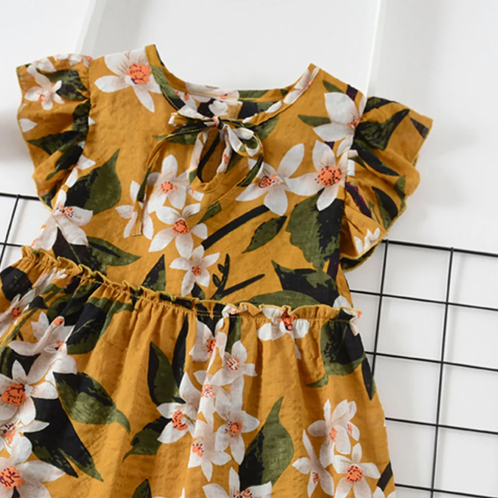 MUQGEW платье для малышей Детская одежда для девочек платье для девочек с рукавами-крылышками и рюшами; летнее пляжное праздничное платье принцессы