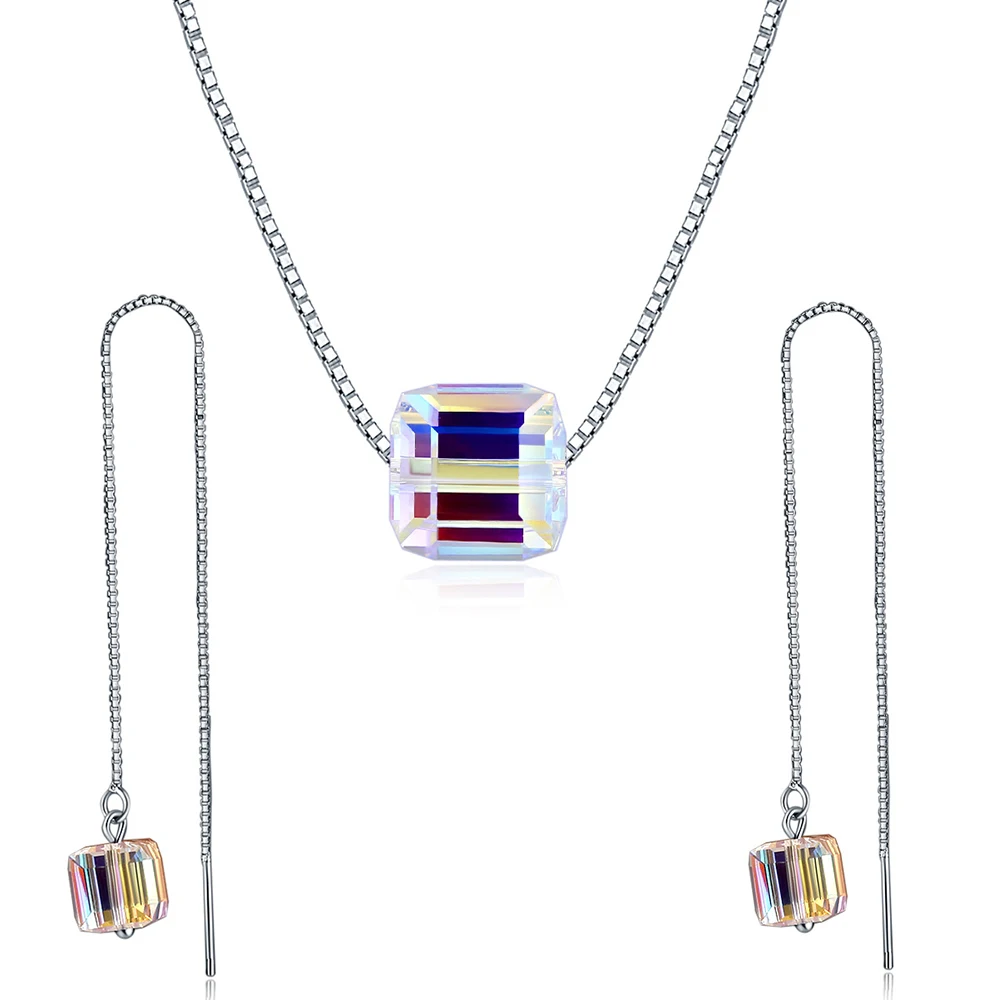 

BAFFIN Colorful Square Geometric Jewelry Sets Crystals From Swarovski Silver Color Pendant Necklace Drop Earrings For Women