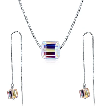 

BAFFIN Colorful Square Geometric Jewelry Sets Crystals From Swarovski Silver Color Pendant Necklace Drop Earrings For Women