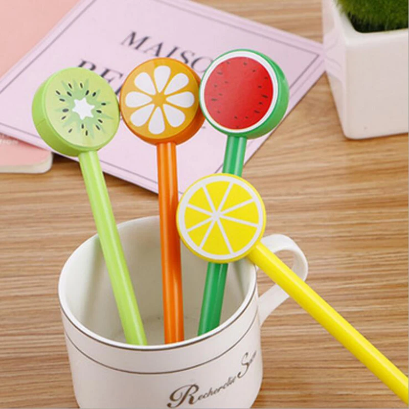 

4pcs Creative Cartoon Fruit Gel Pen Cute Candy Color Water Pen Children'S Student Gifts Stationery Office Supplies (Style Mixed)