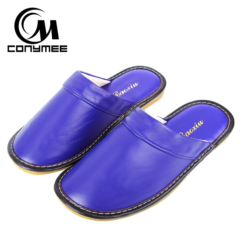 Comprar CONYMEE 2018 par de zapatillas de invierno para el hogar hombres mujeres zapatos para suelo de interior de cuero genuino Pantufas zapatillas antideslizantes zapatillas Casuales