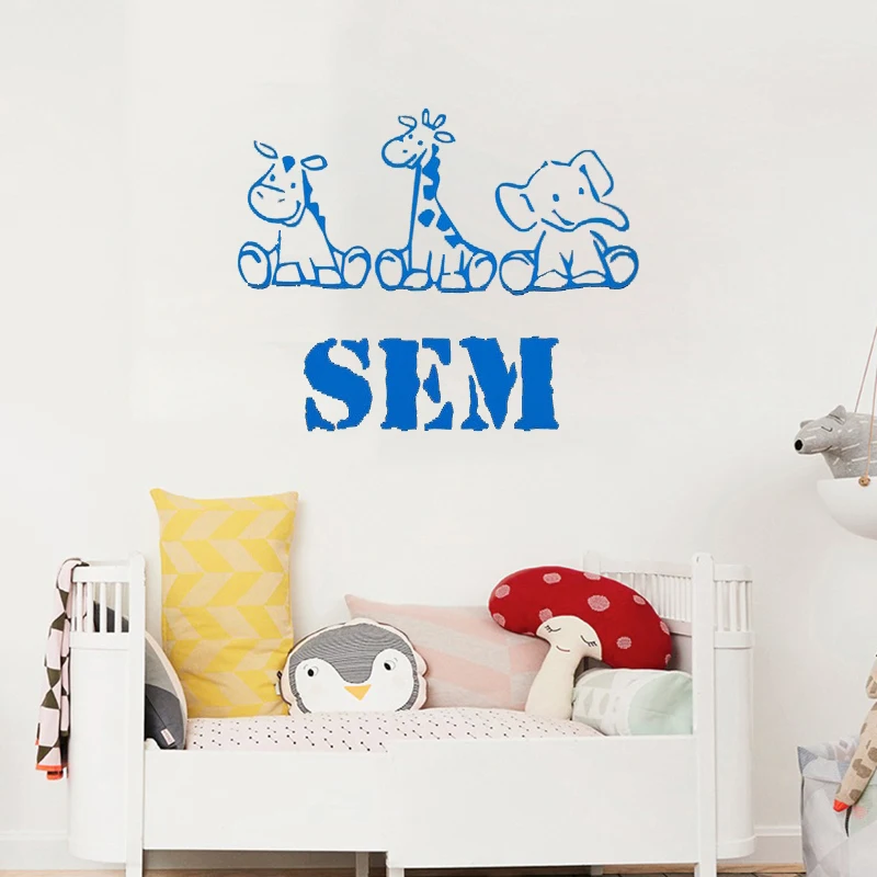 

Funny Animals Personalized Name Baby Nursery Room Wallpaper Custom Name For Girl Boy Wall Sticker Nursery Mural Poster Decor