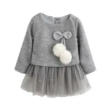 Платье для девочек одежда для малышей Детская одежда для девочек; детская одежда с длинными рукавами с вязаным бантиком для новорожденных платье-пачка платье принцессы на возраст от 0 до 24 месяцев F9