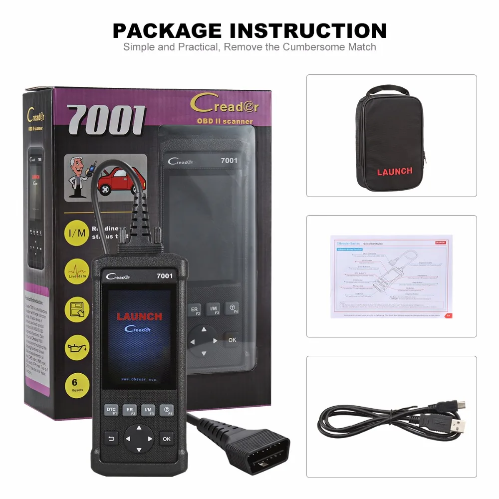 Диагностический инструмент Launch DIY считыватель кодов CReader 7001F CR7001F полный сканер OBD2