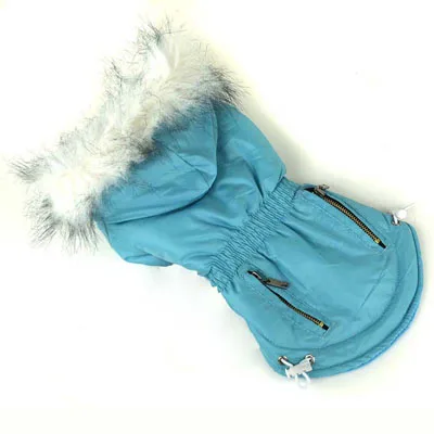 Зимняя одежда для собак для маленьких собак, чихуахуа, комбинезоны для собак, специальный меховой воротник с двойной молнией, декоративные пальто для домашних животных, куртки 15 - Цвет: Blue C