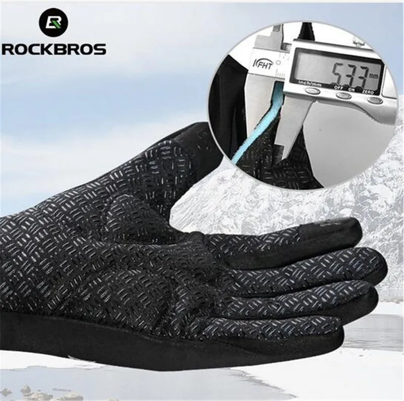 ROCKBROS Winter Fleece Thermal Bicycle Bike Anti-slip Gloves Waterproof Touch Screen Phone Gloves Motorcycle Bicycle Equipments