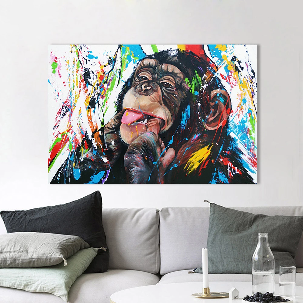 

AAVV Wall Art Canvas Painting Chimp Animal Picture Prints Home Decor No Frame