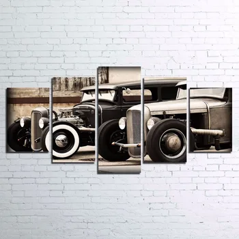 

Hd sitting room wall art printing oil painting box five hot rod vintage car home decoration photos