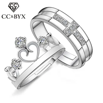 

CC Crown Wedding Rings For Women Prince And Princess Lovers Lettering Pair Ring Bridal Jewelry Engagement Bijoux Femme CC741