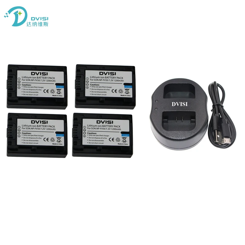 

4Pcs NP-FV50 NP FV50 Rechargeable Camera Battery+USB Dual Charger for Sony NP-FV30 HDR-CX150E HDR-CX170 NP-FV70 NP-FV100 NP-FH50