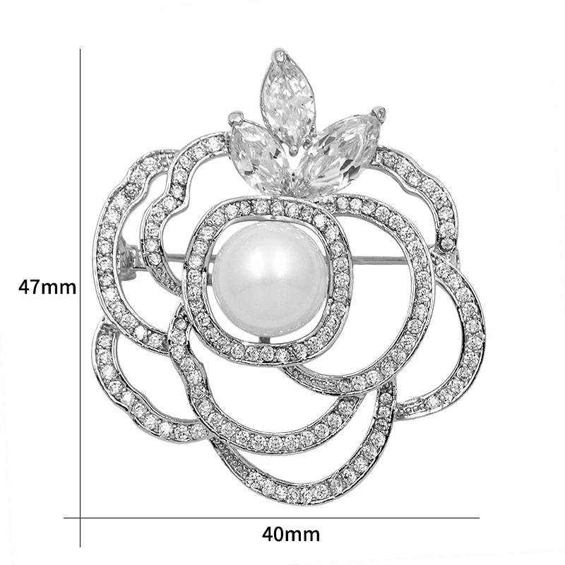 Baiduqiandu кристалл жемчуг цветок Женская Брошь Винтажные Ювелирные изделия серебро золото CZ Циркон Броши для вечерние свадебные аксессуары - Окраска металла: Посеребренный