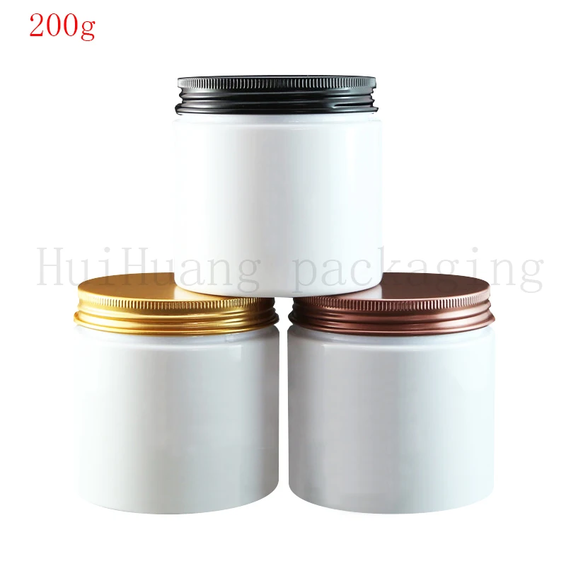 

20pc 200g Empty White Round Plastic Cream Jars Containers with Aluminum Lids for Cosmetic Packaging Container for Face Gream Jar