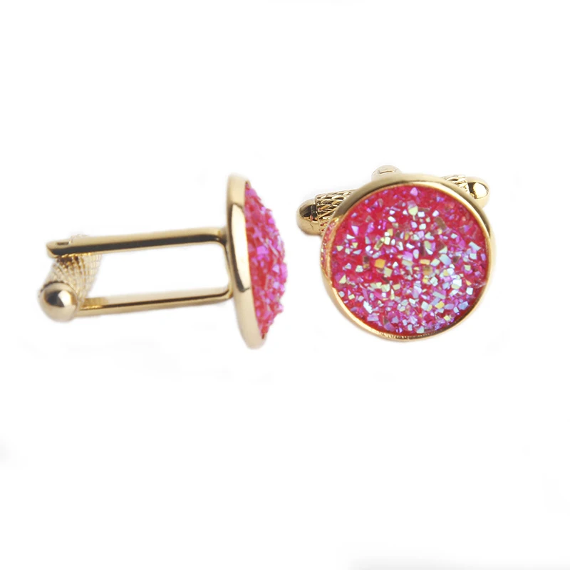 Simple Fashion Shirt Cufflinks for Men Drusy Rhinestones Cuff Links Round Sleeve Button Christmas Gifts Men's Cuff link Gemelos - 4