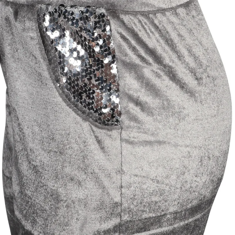 women plush hooded Sequins two piece set-3