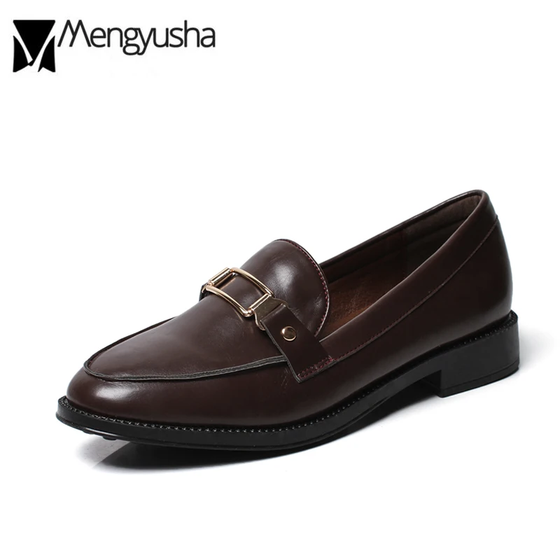 Leather shoes woman derby creepers female shoes metal