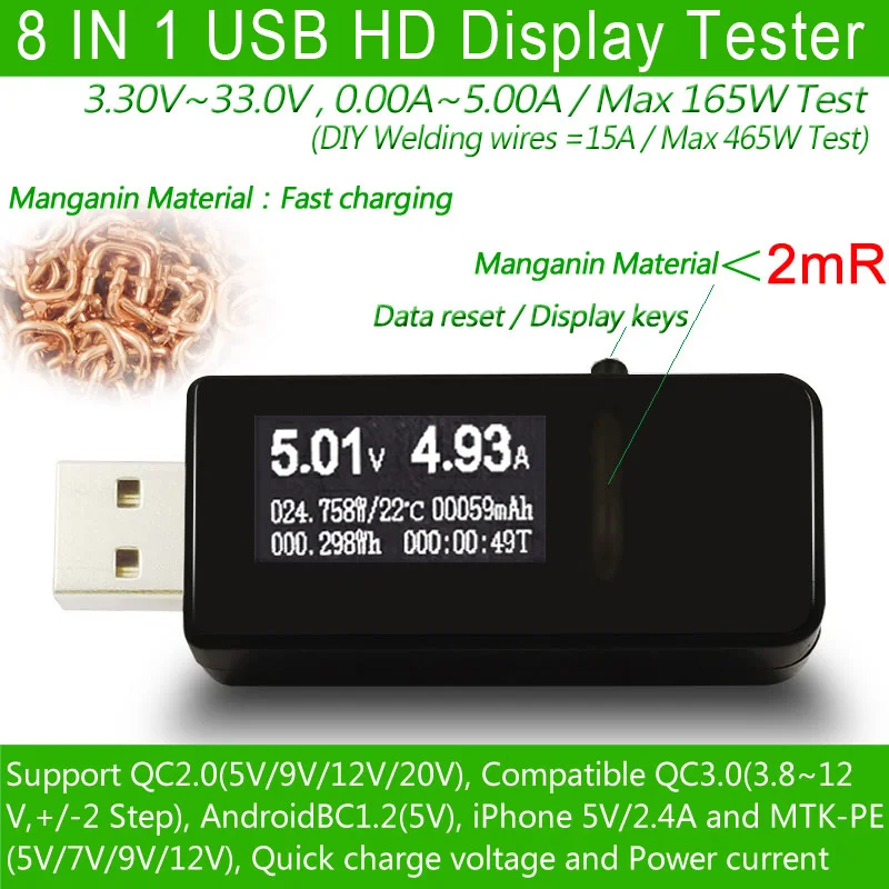 USB tester DC Digital voltmeter amperimetro current voltage meter amp volt ammeter detector power bank charger indicator USB tester DC Digital voltmeter amperimetro current voltage meter amp volt ammeter detector power bank charger indicator