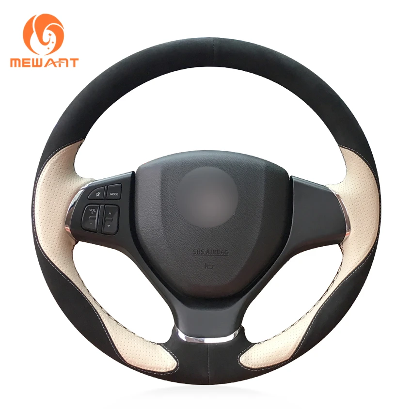 MEWANT Black Suede Beige Leather Car Steering Wheel Cover for Suzuki