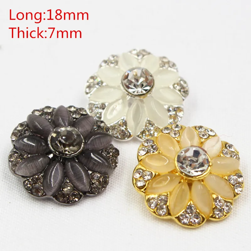 165181 1pcs 18mm 3color select Rhinestone inlaid metal buttons flower Clothing accessories Jewelry Accessories diy | Дом и сад