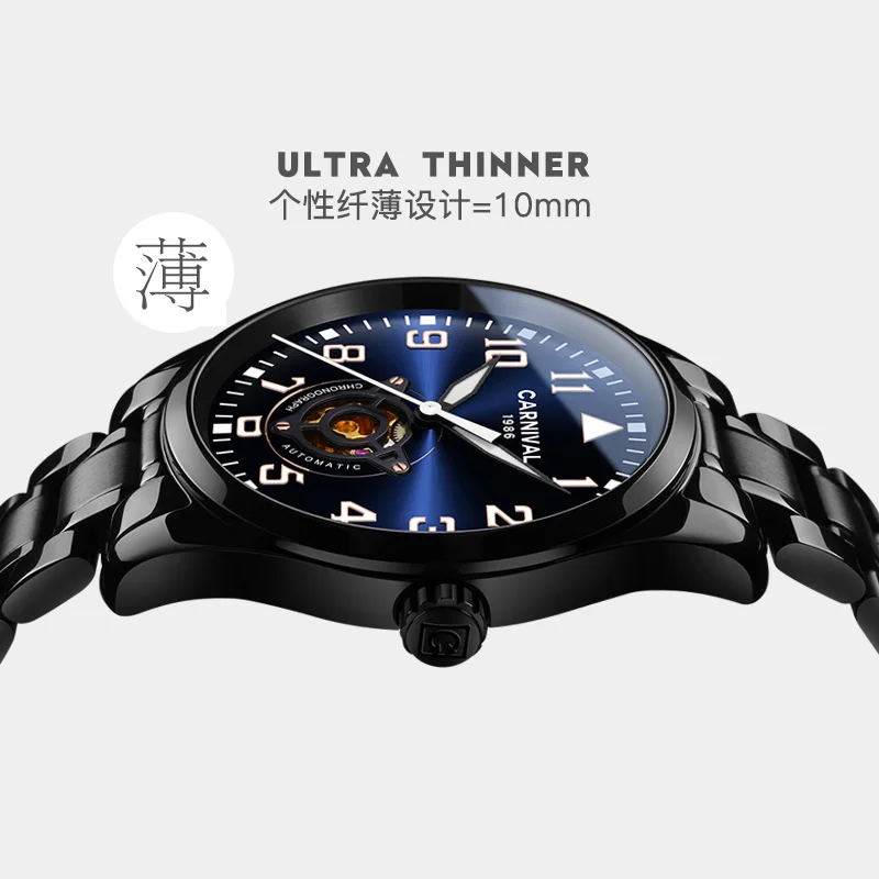 كرنفال العلامة التجارية الفاخرة الميكانيكية ووتش الرجال الجوف خارج الصلب الكامل الرجال الساعات للماء ساعة erkek كول الساعاتي relogio المذكر