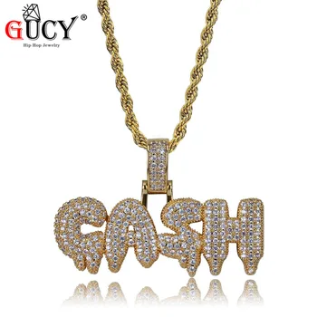 

GUCY CASH Letter Pendant Necklace Iced Out Micro Paved CZ Stones Gold Silver Color Hip Hop Pendants & Necklaces for Men