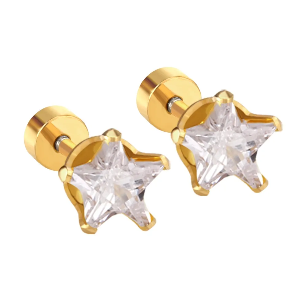 Trendy Stainless Steel Ear Stud Five Pointed Star Earring Gold/Silver