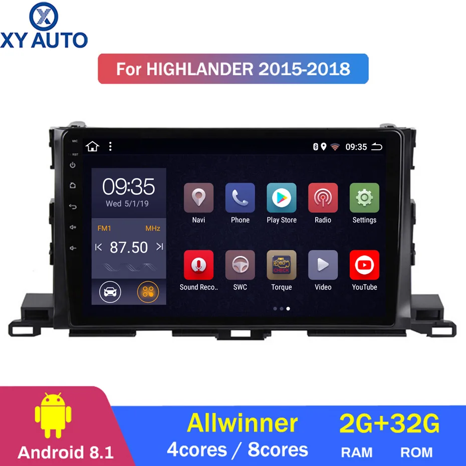 Cheap 10.1inch 2.5D IPS HD multi-touch screen Android8.1 2G RAM 32G ROM NAVI with BT USB WIFI SWC For Toyota highlander 2015-2018 0