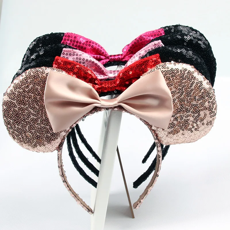 Headwear Minnie Mouse Ears Headband Festival DIY Hair Accessories Hairband Christmas Sequin Hair Bows for girls women gift