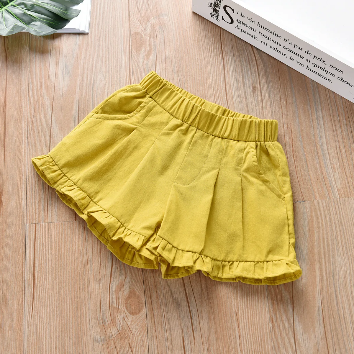 Children Kids Baby Shorts Summer Elastic Cotton Trousers Fashion Baby Five Pants Beach Shorts For Girls Boys - Color: Yellow