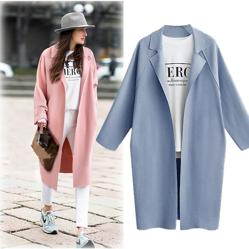 Long solid open front Cardigan pink blazer women Kawaii elegant fashion blaser mujer 2019 Autumn Office lady business suits
