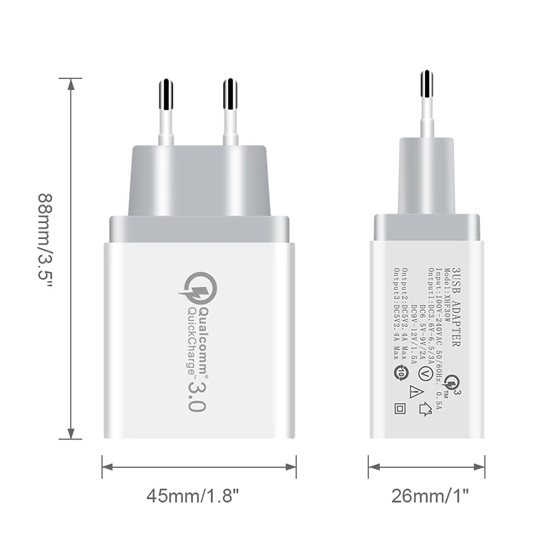 3 порта быстрое зарядное устройство QC 0 30 Вт USB настенное для iPhone 7 8 Samsung S8 S9 Huawei Xiaomi