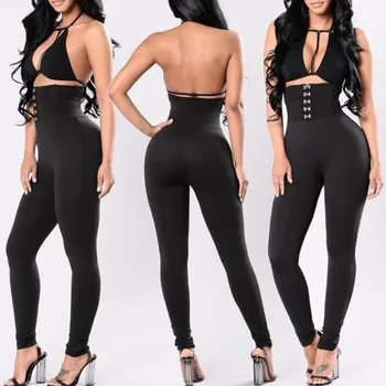 

Women's High Waist Casual Skinny Leggings Pants Stretch Slim Pencil Trousers button hip casual black leggings slim trousers 2019