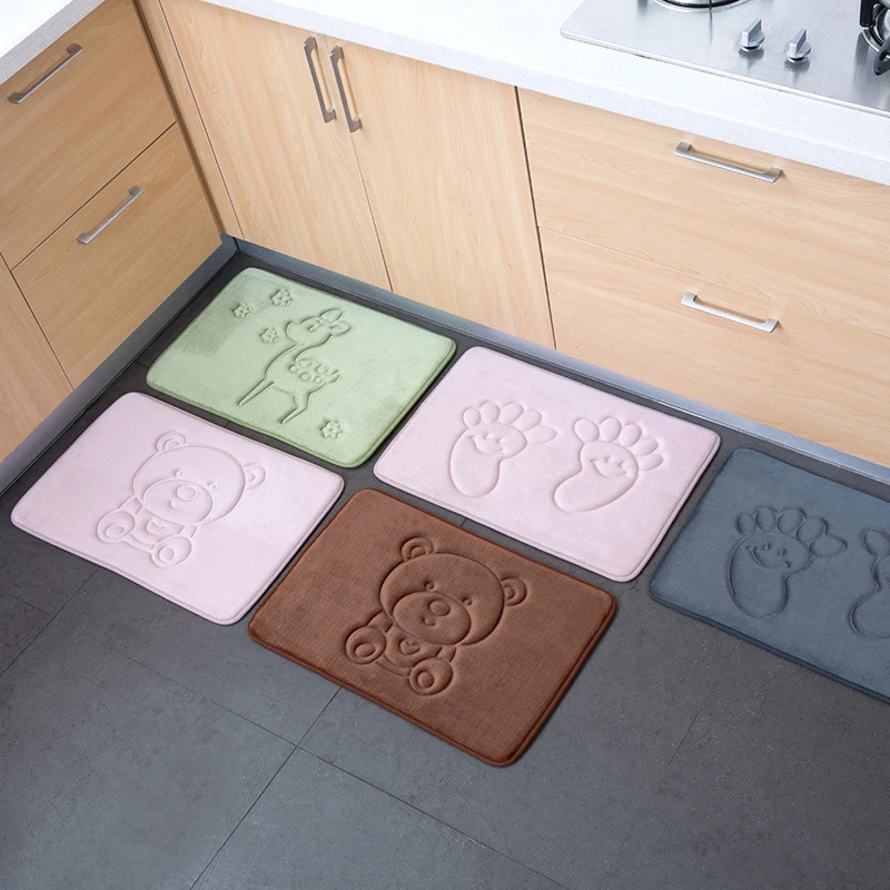 

40*60cm Soft Bathroom Memory Foam Carpet Non Slip Water Absorption Kitchen Toilet Doormat Cartoon Feet Animal Embossed Carpet