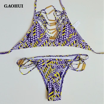 

2018 Women Sexy Swimming Suit Multi-Rope Mid Waist Bikini Set Purple Color Comfortable Women Summer Bathing Suit